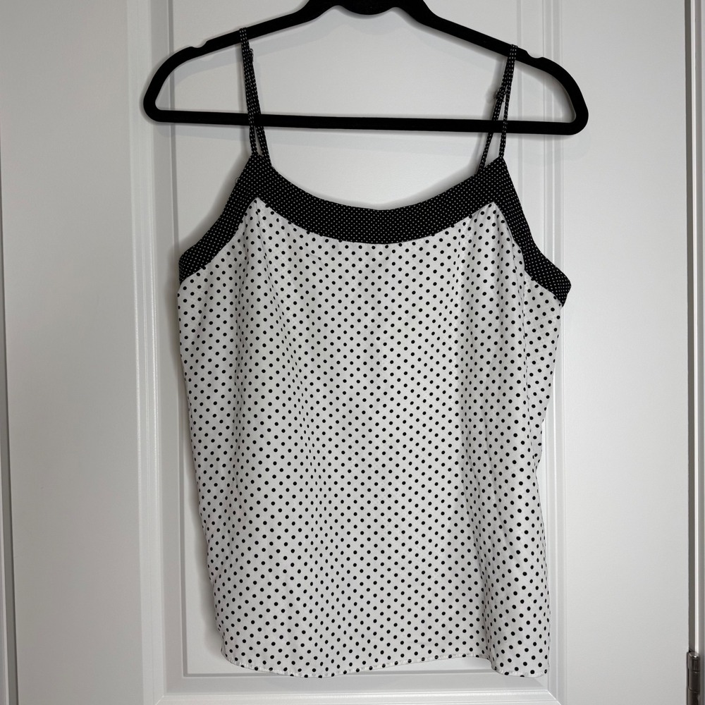 Skies Are Blue Womens Polka Dot Camisole Top Black White Spaghetti Strap Large